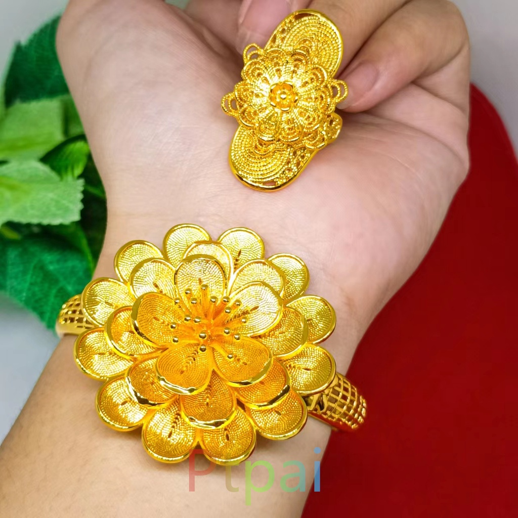 Set Gelang Kendari asli lapis emas 24k gold Matahari free cincin terbaru fashion Dubai Perhiasan xup