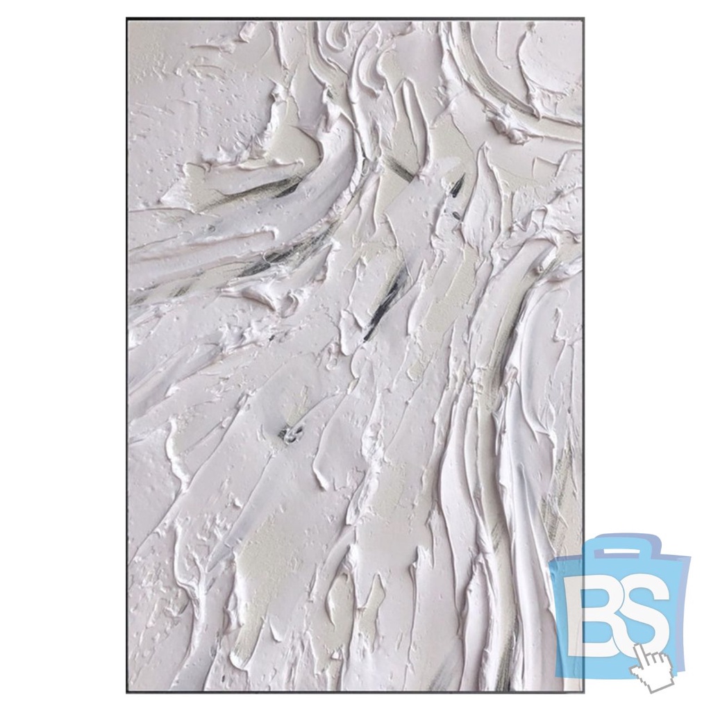 LUKISAN ABSTRAK PUTIH TEXTURE TEBAL CAT TIMBUL 100% LUKISAN TANGAN DI CANVAS BUKAN PRINTING ATAU CET