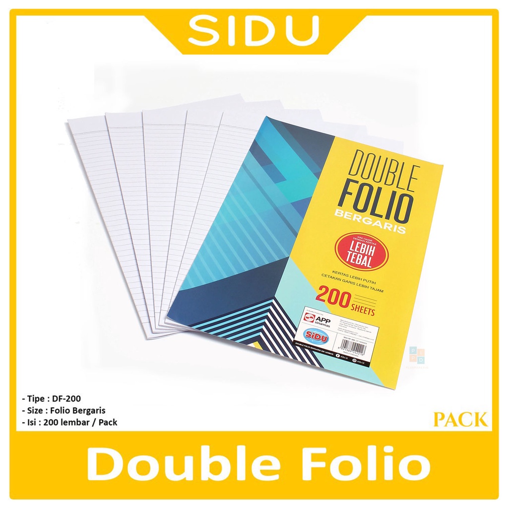 

SIDU - Kertas Double Folio Bergaris 200 Lembar - Pack