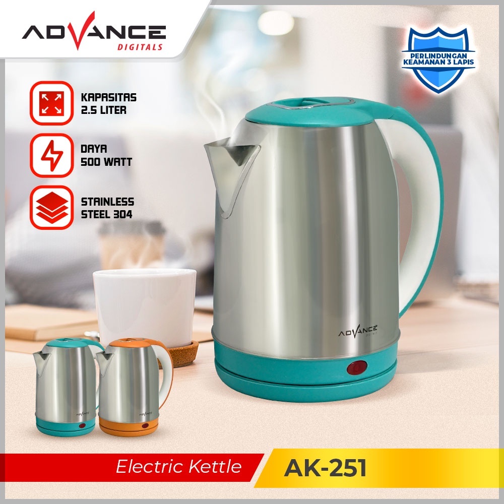 Advance AK251 Teko Listrik 2.5L - Pemanas Air Stainless Steel