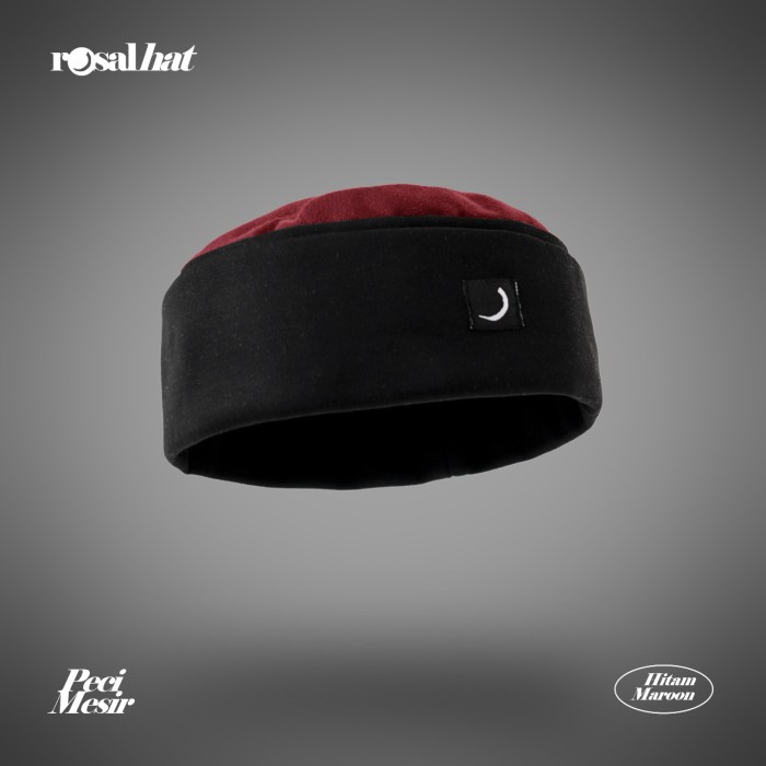 Promo Bisa COD Rosal Peci Lipat Mesir Rosalhat Peci Sholat Kopiah - Hitam Maroon
