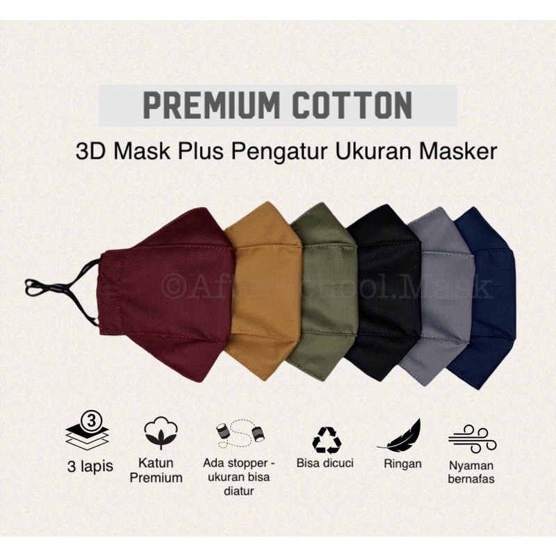 *COD* MASKER KAIN 3D DEWASA REMAJA 3 LAPIS, DENGAN STOPPER/ PENGATUR BESAR KECIL MASKER