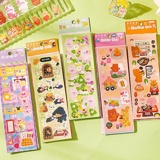 

SHINSDAY (10 pcs) Sticker Karakter Lucu untuk Journaling Hologram Glitter