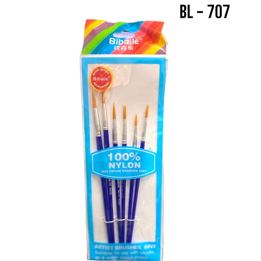 

Kuas Lukis Impor Bibaile BBL – 707 Kuas Lukis Brush Nylon Set 6 Koas Nylon Round Alat Lukis Brush Nylon 6 in 1– Set 6 SHABG