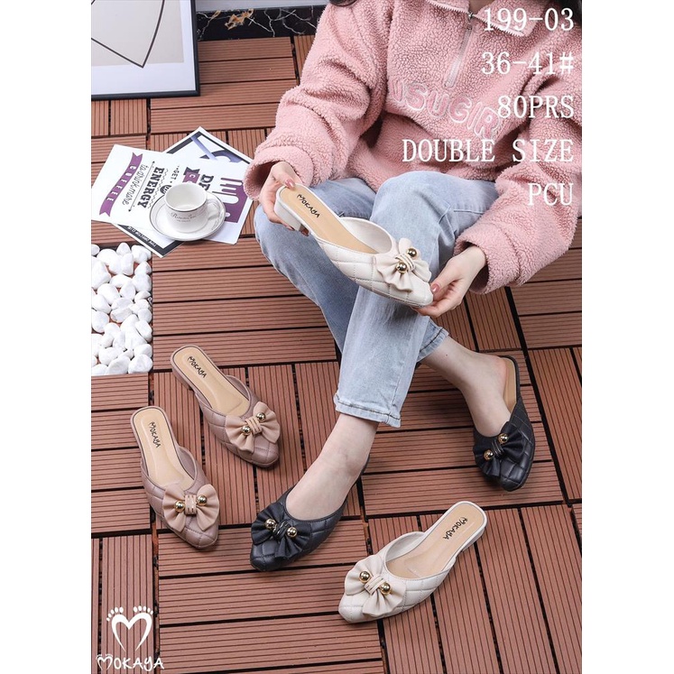 Sandal Jelly Slop Mules Ujung Lancip Pita Besar MKY 199-03 36-41