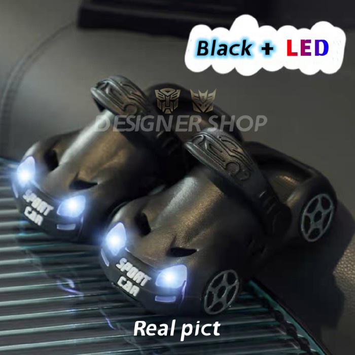 Sepatu Sandal Jelly AnakLaki-Laki/Perempuan Baim Crocs Lampu LED - BLACK, 18/19=13CM1TH