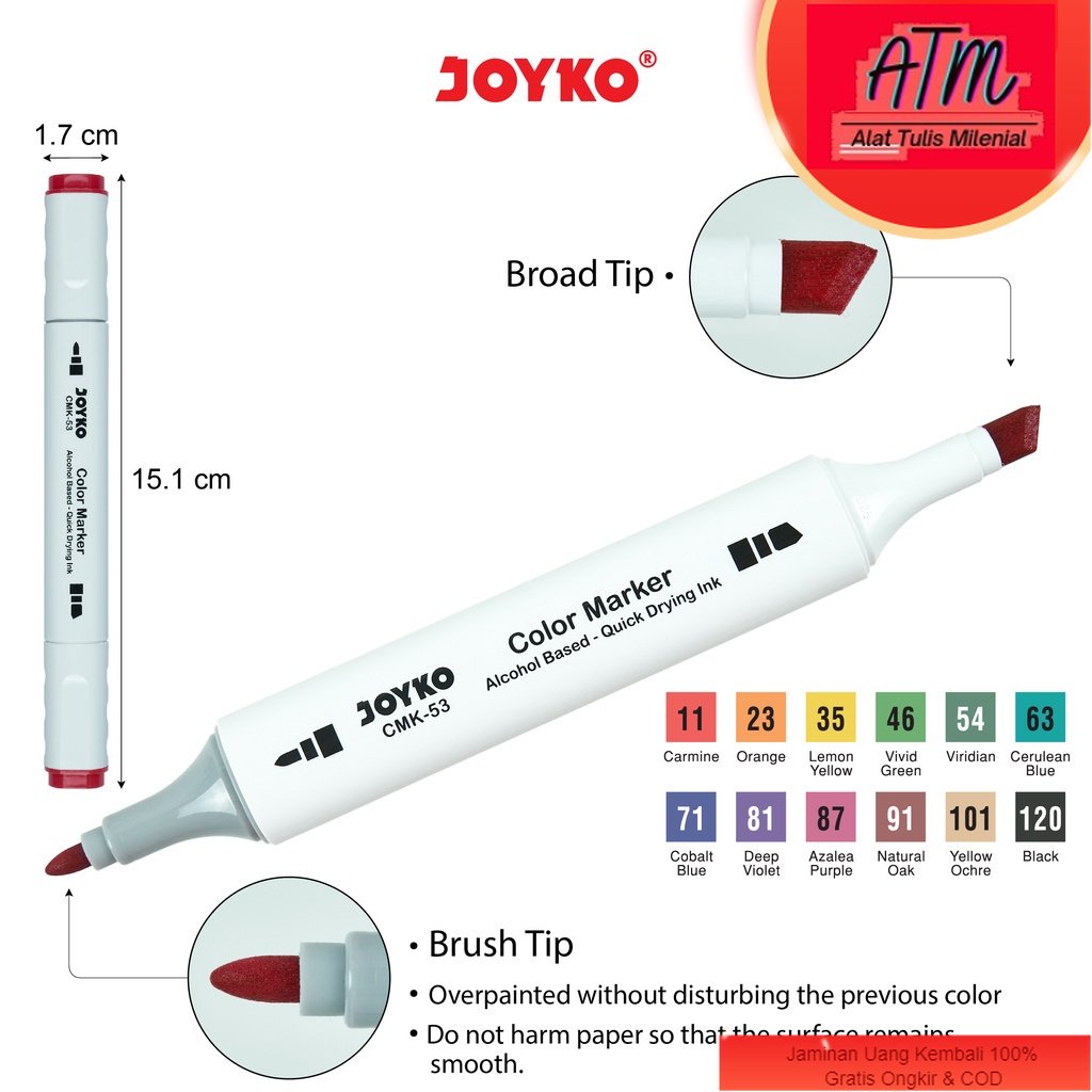 

Color Marker Penanda Spidol Berwarna Joyko CMK-53-12 Dual Tip 12 Warna