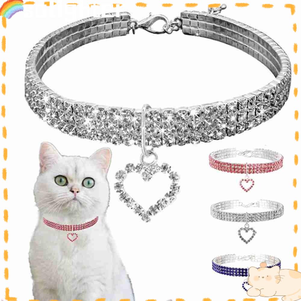 Solighter Anjing Berlian Imitasi Kerah Elastis Kucing Perhiasan Adjustable Kristal Berlian Liontin