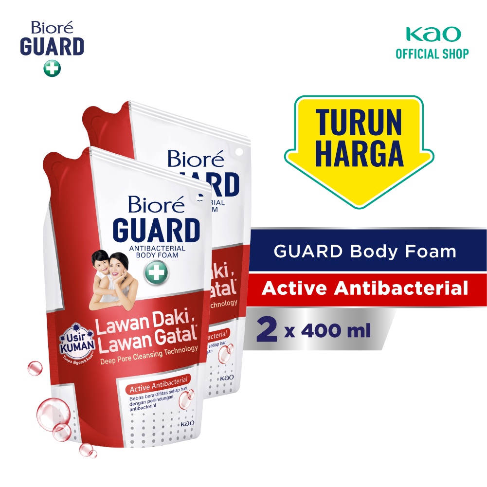 Biore Guard Sabun Mandi Cair Pembersih Daki Active Antibacterial Refill 400 ml Twin Pack - Sabun Cair Body Wash Double Protection