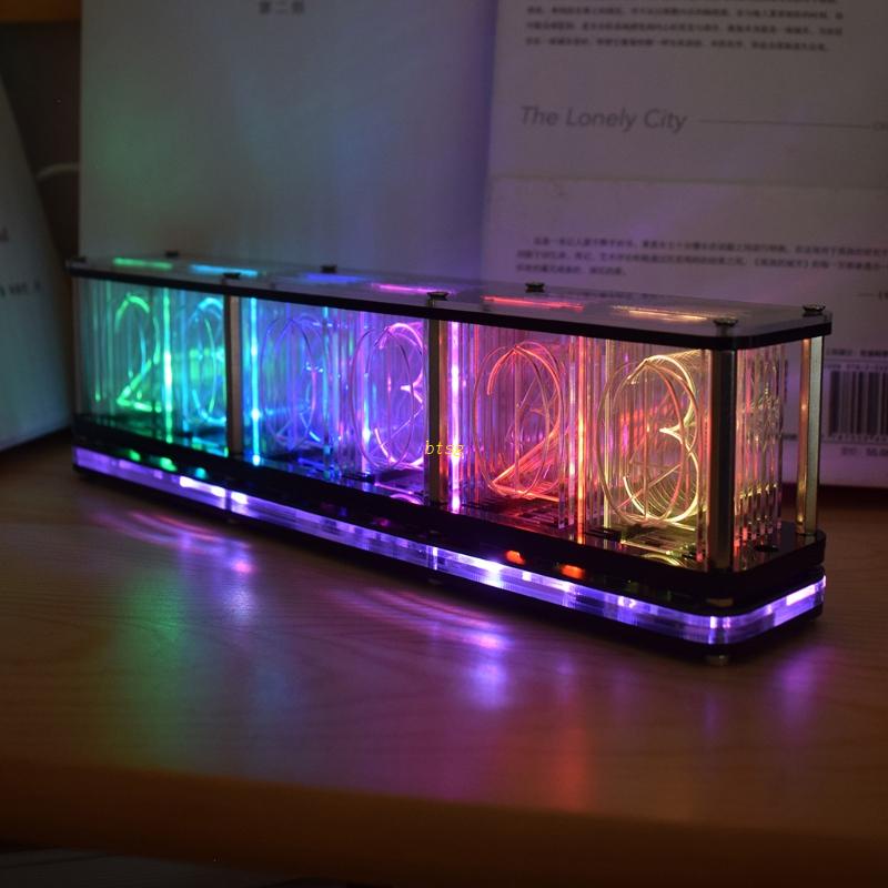 Btsg Nixie Jam Tabung Elektronik Meniru Penuh Warna RGB Glow Diy Kit Jam Samping Tempat Tidur Adjustable Waktu Kecerahan Esports De