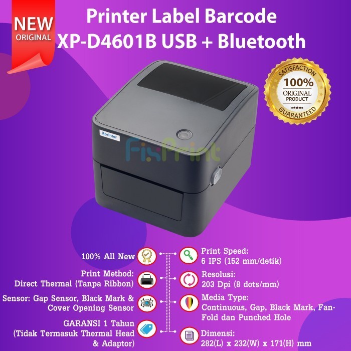 PRINTER BARCODE THERMAL / LABEL PRINTER XPRINTER XP-4601B BLUETOOTH + WIFI A6