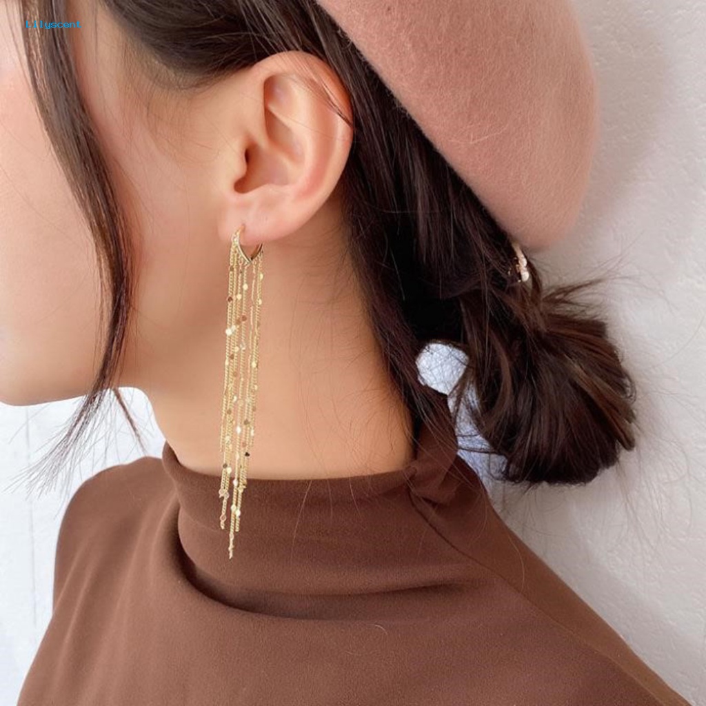 Lilyscent 1pasang Hadiah Drop Earrings Pernyataan Fashion Lady Rantai Rumbai Menjuntai Anting Perhiasan Aksesoris Geometris