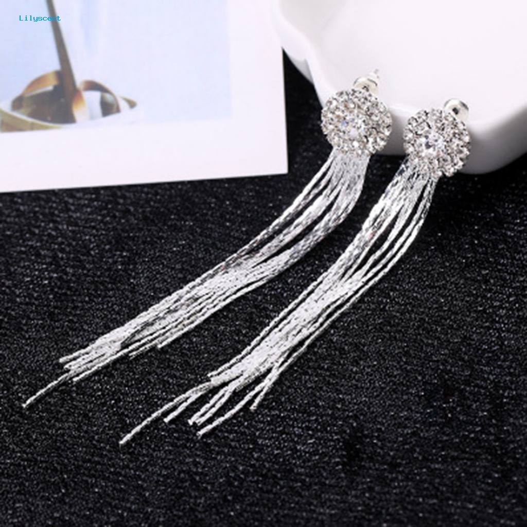 Lilyscent Alloy Menjuntai Anting-Anting Hadiah Menawan Penuh Berlian Imitasi Anting Rumbai Halus