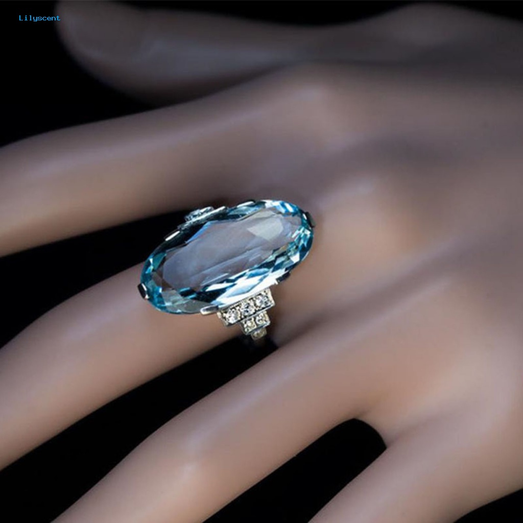 Lilyscent Blue Women Rings Untuk Ulang Tahun Geometris Glossy Kristal Imitasi Ladies Rings Glossy