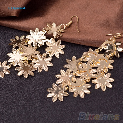 Lilyscent Wanita Vintage Alloy Multi-Layer Snowflakes Menjuntai Kait Chic Anting Perhiasan