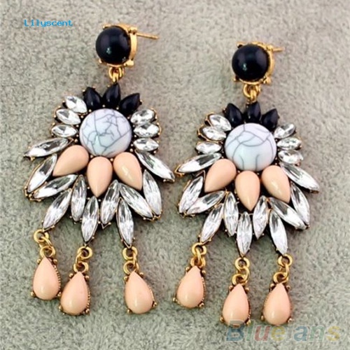 Lilyscent Retro Wanita Kristal Berlian Imitasi Bunga Menjuntai Studs Earrings Pernyataan Perhiasan