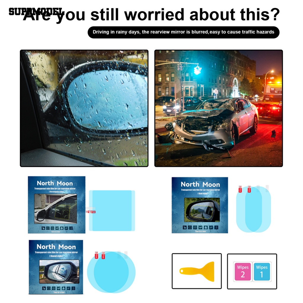 Suppmodel 1pasang Film Pelindung Spion Ringan Untuk Mobil Film Anti-Kabut Perekat Cermin Film Pelindung Anti-ultraviolet