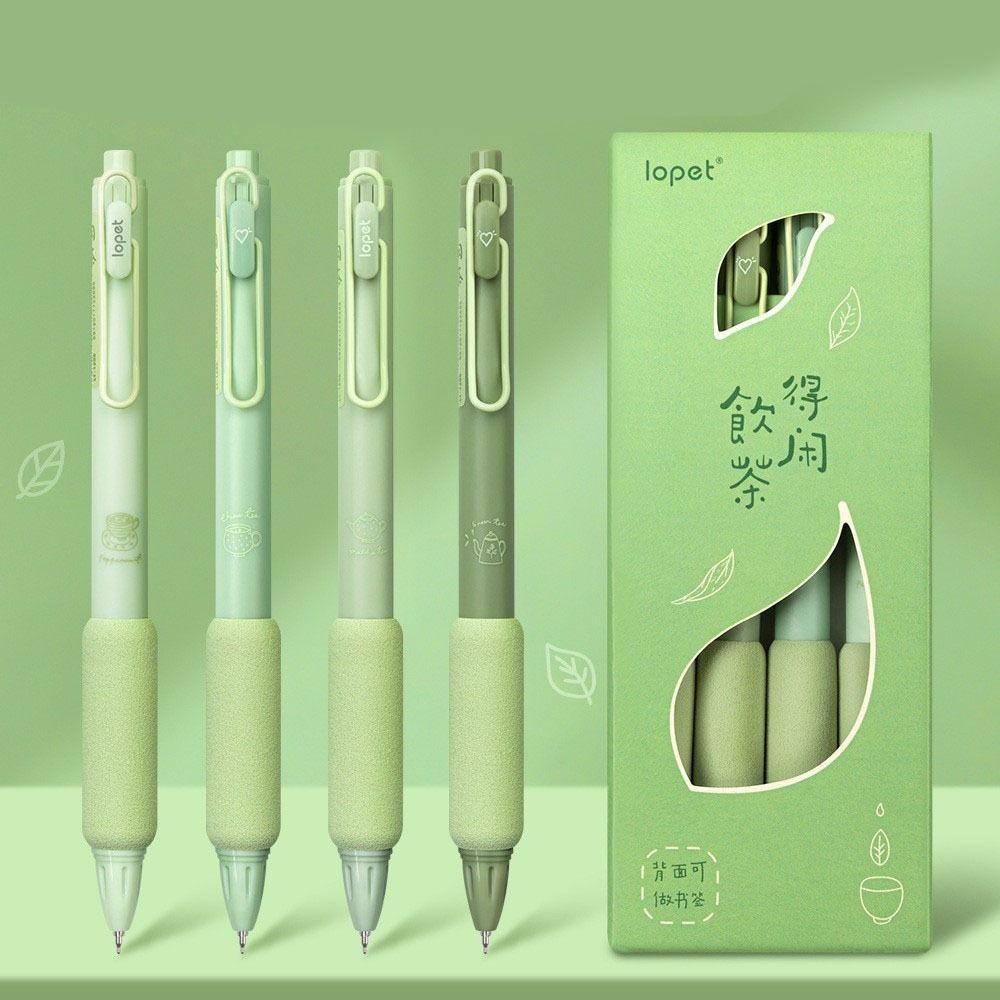 Lanfy Soft Gel Pen Set Tinta Hitam Tahan Lama Warna Matcha Perlengkapan Kantor Sekolah Tidak Sakit Di Jari Bolpoin