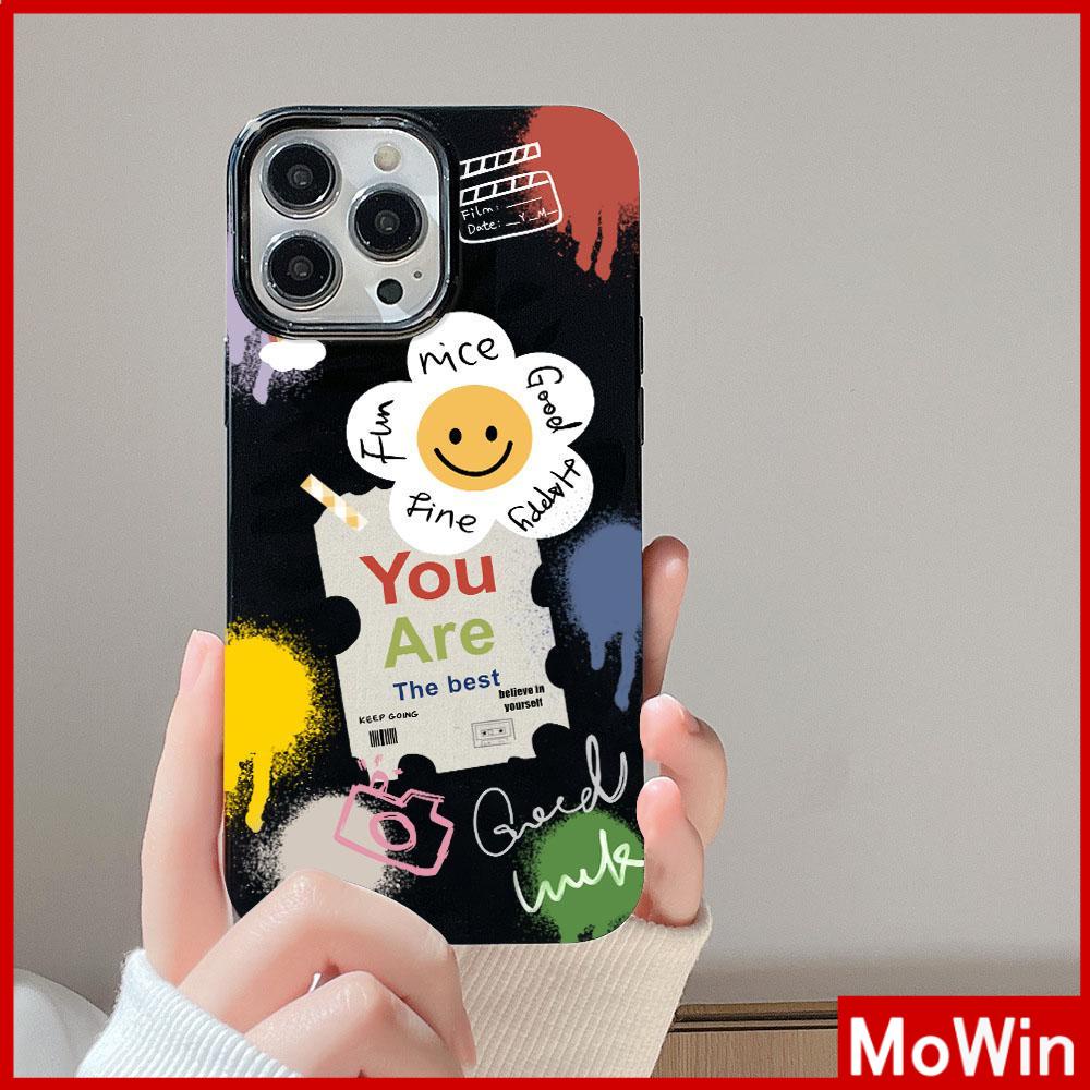 For iPhone 14 Pro Max iPhone Case Black Glossy TPU Soft Case Shockproof Protection Camera Graffiti Daisy Compatible with iPhone 13 Pro max 12 Pro Max 11 xr xs max 7Plus 8Plus