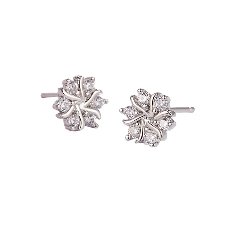 925jarum Perak Snowflake Ear Stud Kristal Bunga Anting Mini Temperamen Canggih Earring Hadiah