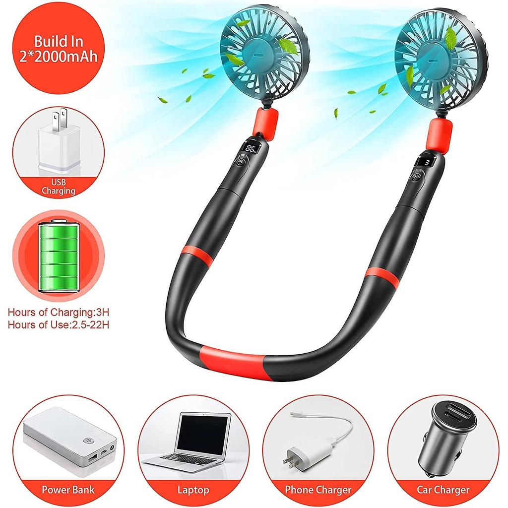 Kipas Leher Portable 2 in 1 Hand Held LED Display 4000mAh - D9