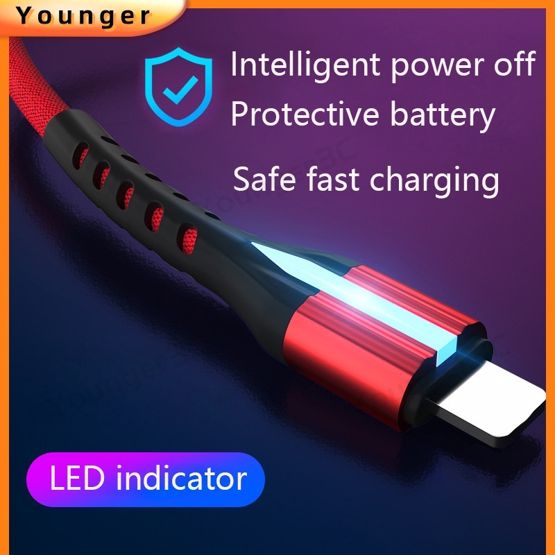 Smart Power Off LED Auto Disconnect Kabel Pengisian Cepat 1M USB Ke Tipe C Android ios Data Line Dengan Lampu Running