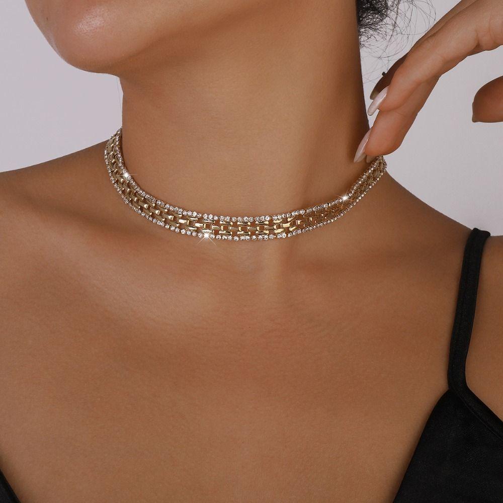 Lily Choker Kalung Vintage Wanita Rhinestones Link Choker