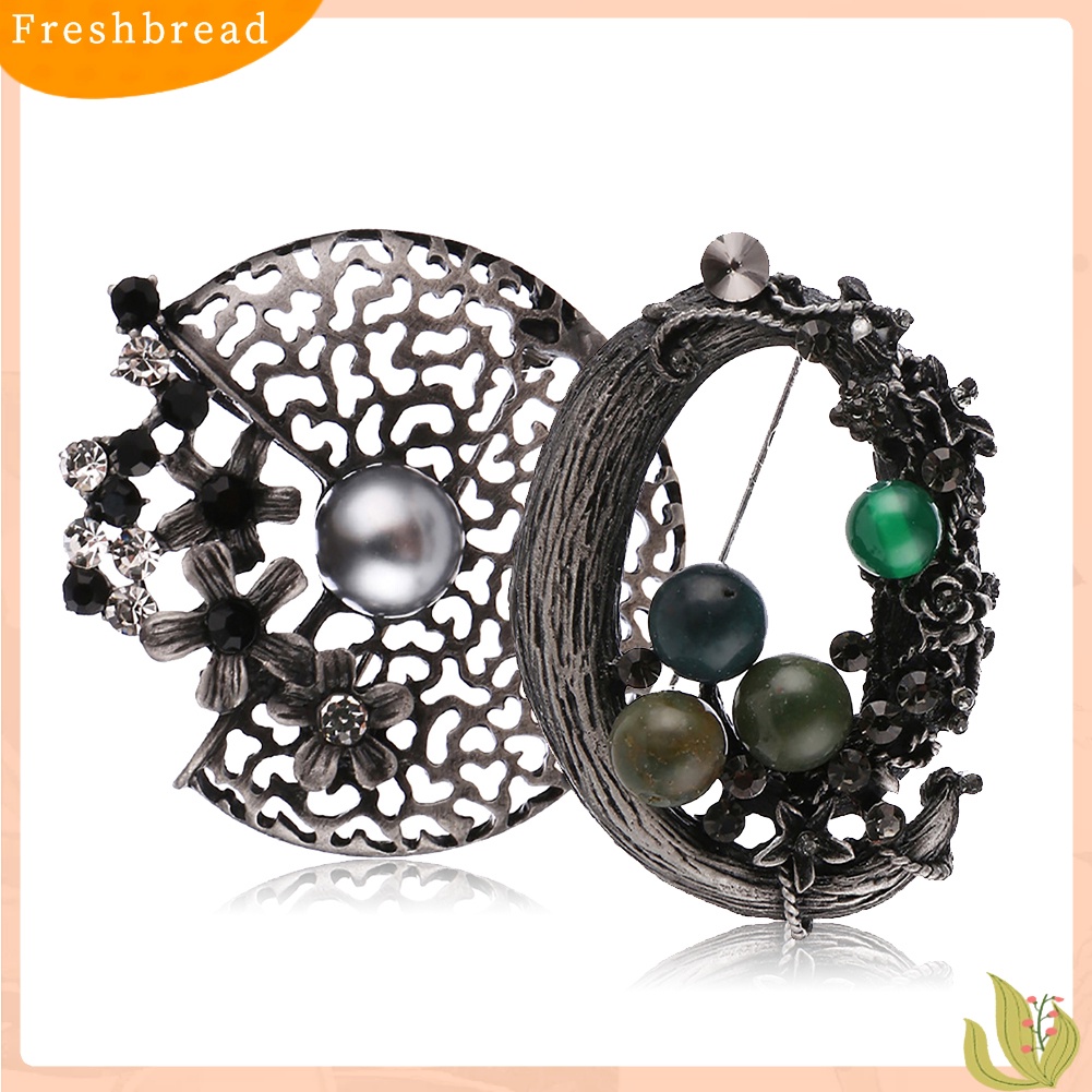 &lt; Freshbread &gt; Vintage Wanita Pesta Perhiasan Berlian Imitasi Berongga Bunga Bros Pin Syal Breastpin