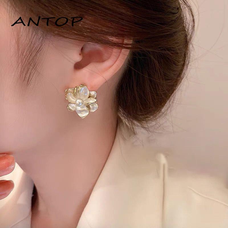 【antop】925 Perak Stitch Anting Wanita Temperamen Fashion Retro 3D Bunga Besar Anting