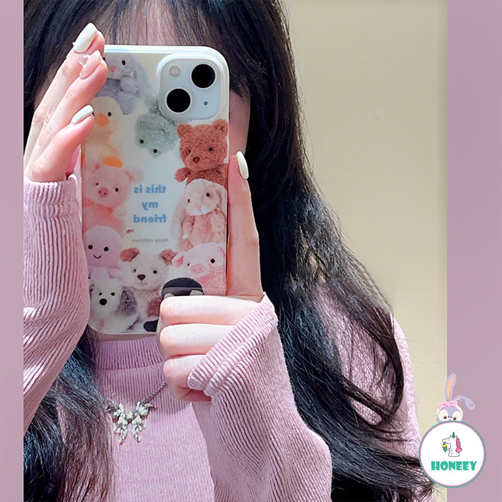 IPHONE Ilustrasi Kreatif Pink Cute Bear Case Untuk Iphone14 13 12 11 Pro Max Baru Korea Jepang Lovely Girl Sabun Transparan Soft Cover