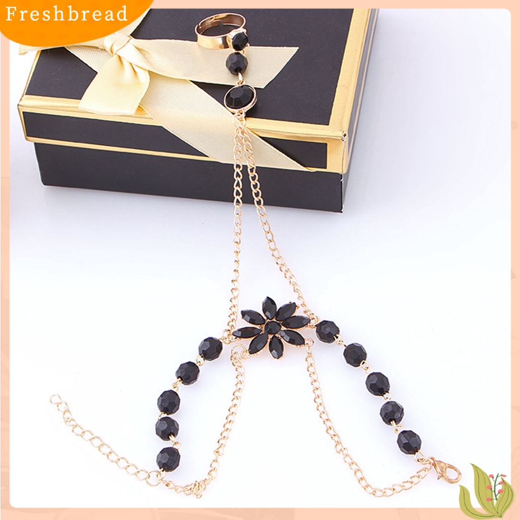 &lt; Freshbread &gt; Bentuk Bunga Mewah Tangan Harness Gelang Wanita Adjustable Jari Cincin Gelang Fashion Perhiasan