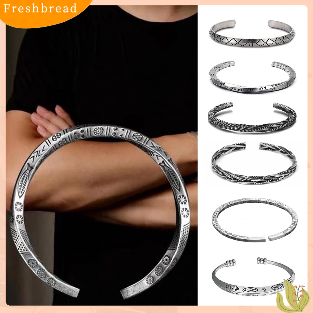 &lt; Freshbread &gt; Pria Gelang Bukaan Adjustable Warna Perak Twist Boho Pergelangan Tangan Dekorasi Mudah Dipakai Ikan Surat Melengkung Lengan Gelang Pria Perhiasan