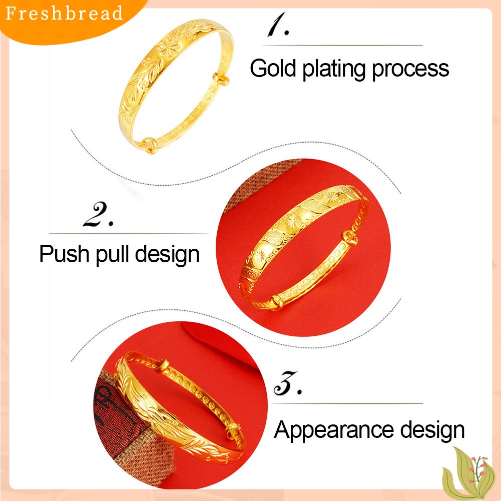 &lt; Freshbread &gt; Vintage Wanita Ikan Mas Bunga Ukir Gelang Bangle Pesta Pernikahan Perhiasan Hadiah