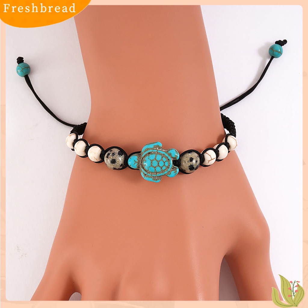 &lt; Freshbread &gt; 2Pcs Manik-Manik Gelang Retro Kura-Kura Dekorasi Buatan Tangan Adjustable Pengerjaan Halus Dekorasi Portabel Bohemian Batu Persahabatan Gelang Aksesori Pakaian