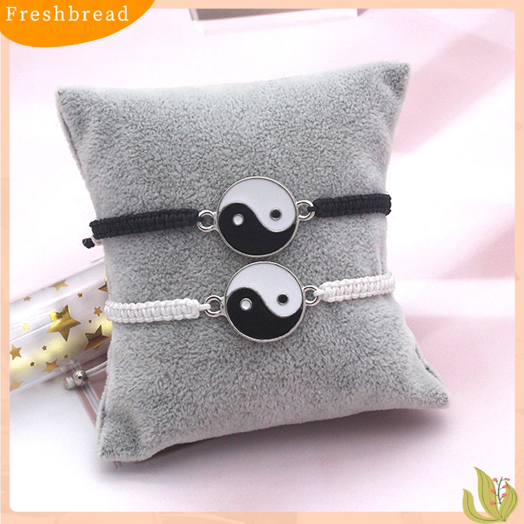 &lt; Freshbread &gt; Couple Gelang Handmade Braided Adjustable Round Beads Alloy Tai Chi Yin Yang Pria Wanita Tali String Fashion Perhiasan