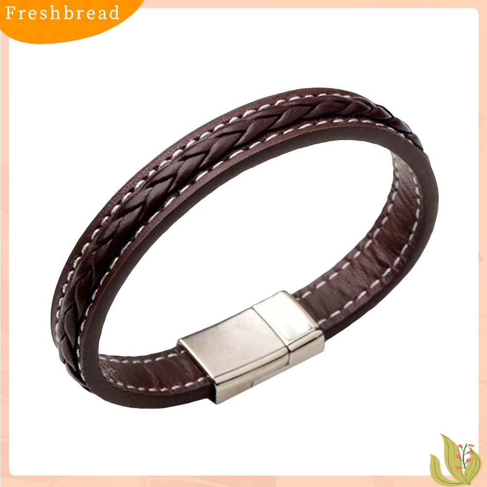 &lt; Freshbread &gt; Fashion Pria Warna Solid Dikepang ic Gesper Gesper Cuff Gelang Bangle Hadiah