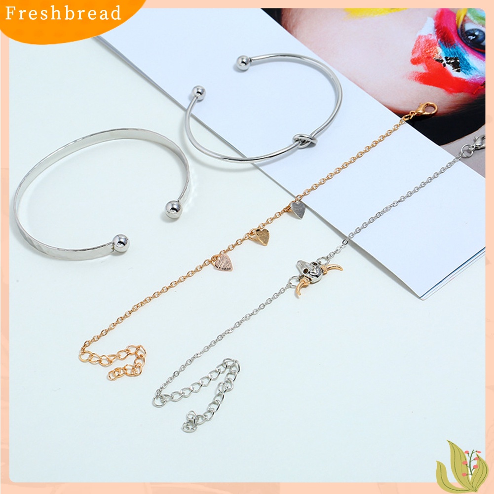 &lt; Freshbread &gt; 4Pcs/Set Wanita Fashion Cow Head Heart Knot Charm Gelang Bangle Perhiasan Hadiah