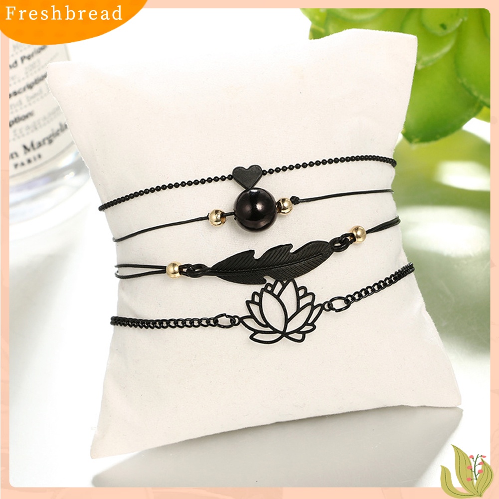 &lt; Freshbread &gt; 4Pcs/Set Wanita Fashion Cinta Hati Berongga Lotus Bulat Bola Daun Gelang Perhiasan