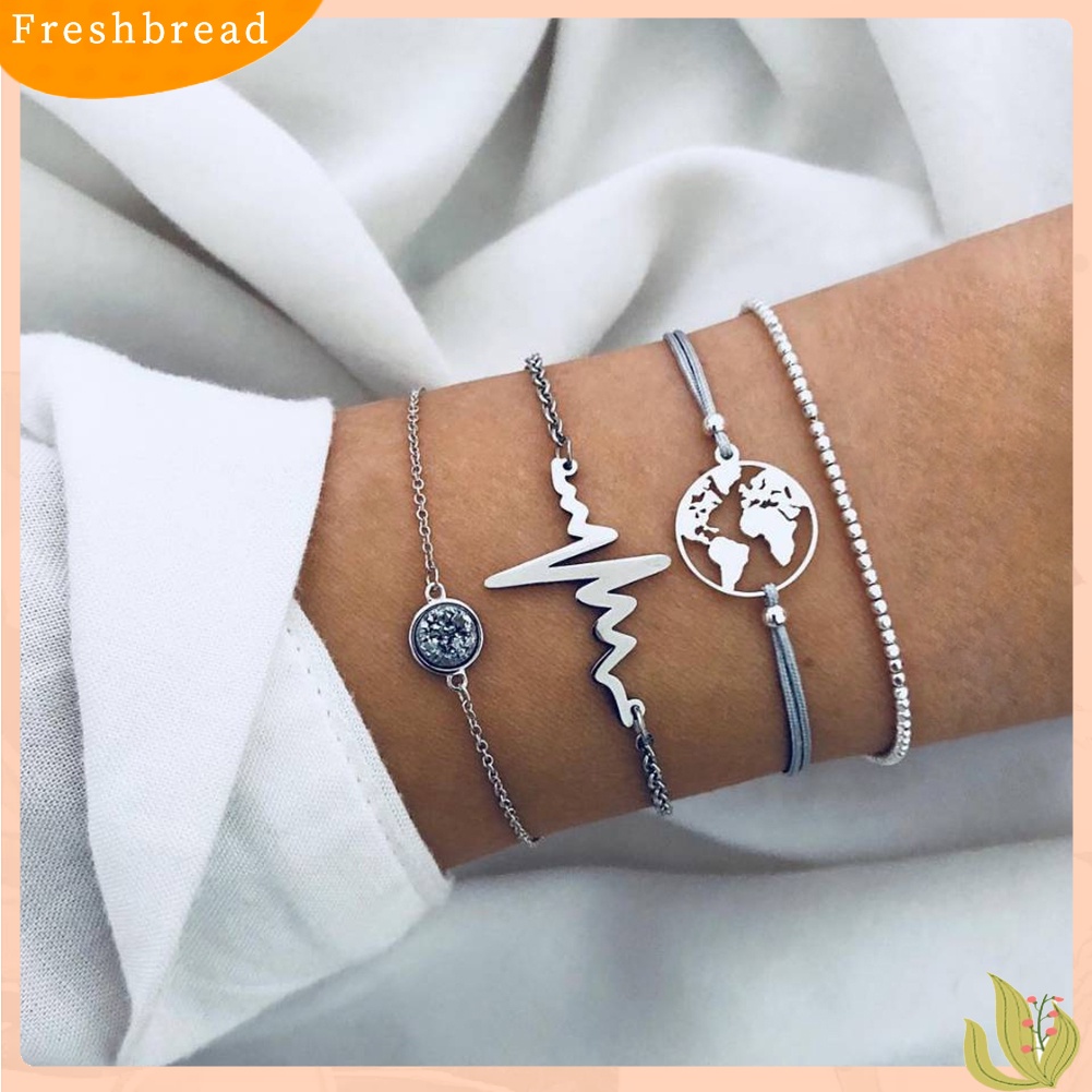 &lt; Freshbread &gt; 4Pcs/Set Wanita Fashion Berongga Bumi Detak Jantung Manik-Manik Perhiasan Pesona Rantai Gelang