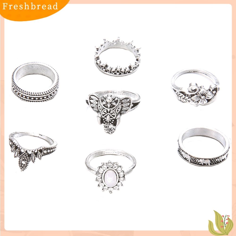 &lt; Freshbread &gt; 7Pcs/Set Bohemian Gajah Bunga Imitasi Batu Permata Jari Buku Jari Cincin Perhiasan
