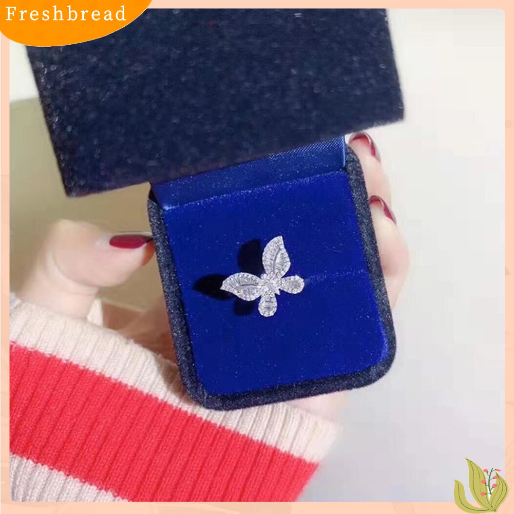 &lt; Freshbread &gt; Vintage Wanita Cubic Zirconia Hias Kupu-Kupu Jari Cincin Pesta Perhiasan Hadiah