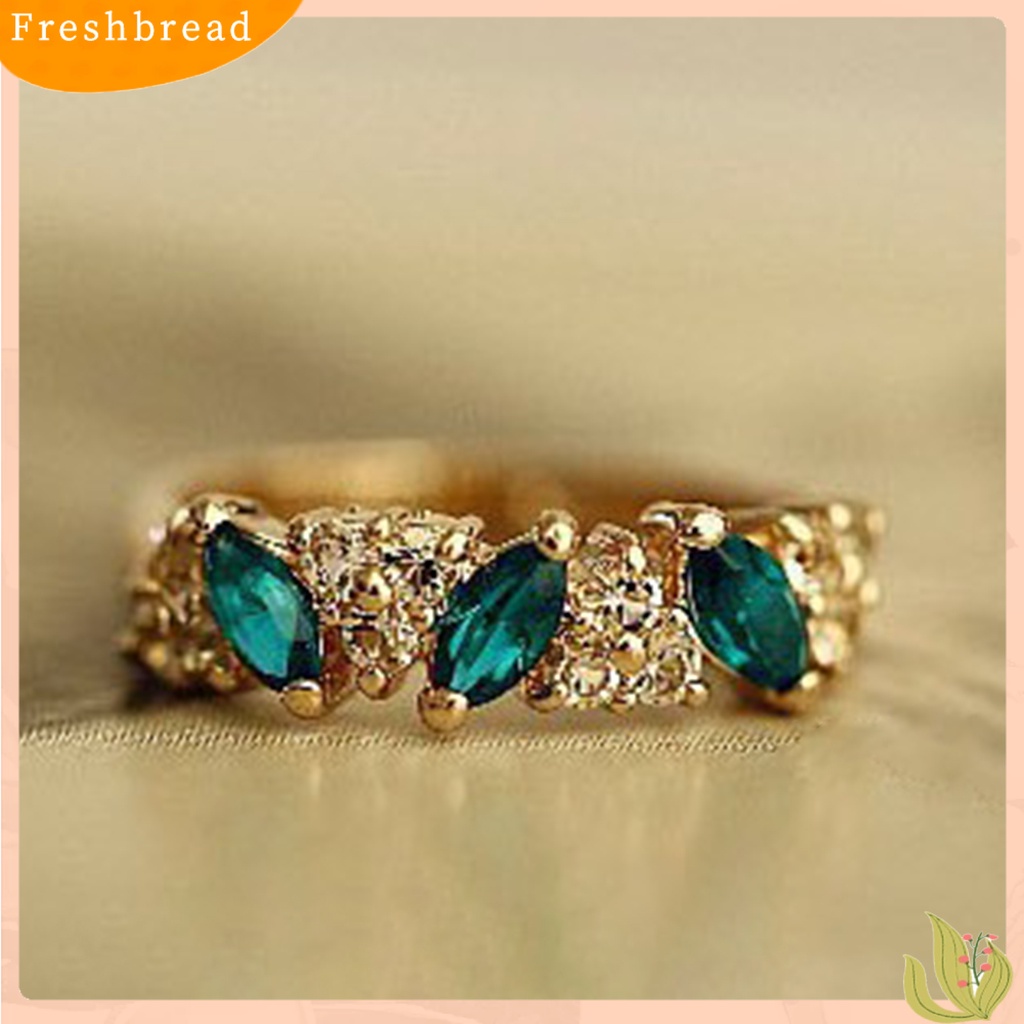 &lt; Freshbread &gt; Berlian Imitasi Halus Wanita Cincin Paduan Imitasi Permata Hijau Jari Cincin Perhiasan Aksesori