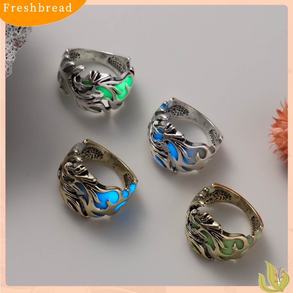 &lt; Freshbread &gt; Cincin Jari Glow in The Dark Adjustable Electroplating Ukiran Geometris Dekorasi Fashion Item Pria Bercahaya Naga Cincin Perhiasan Aksesori