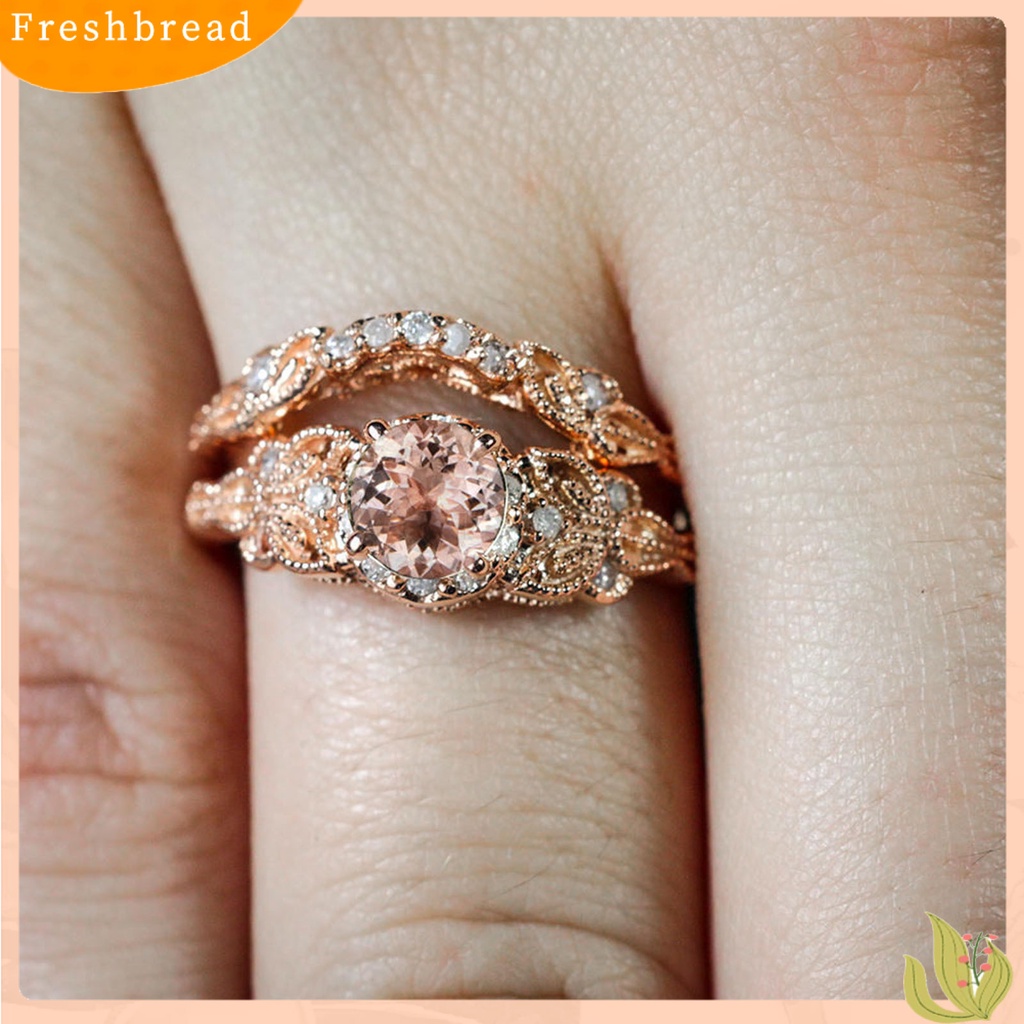 &lt; Freshbread &gt; 2Pcs Cincin Tunangan Cantik Indah Berlian Imitasi Elegan Cincin Pasangan Untuk Anniversary