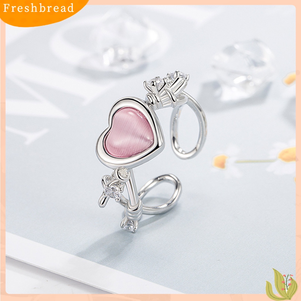 &lt; Freshbread &gt; Wanita Cincin Manis Hias Berlian Imitasi Aksesori Perhiasan Ujung Terbuka Imitasi Opal Cinta Hati Jari Telunjuk Cincin Hadiah Valentine