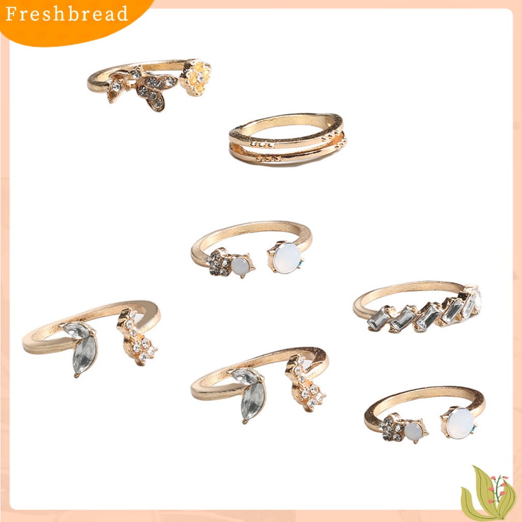 &lt; Freshbread &gt; 7Pcs Cincin Pembukaan Elegan Berlian Imitasi Mengkilap Tahan Aus Cincin Jari Temperamen Wanita Untuk Dekorasi