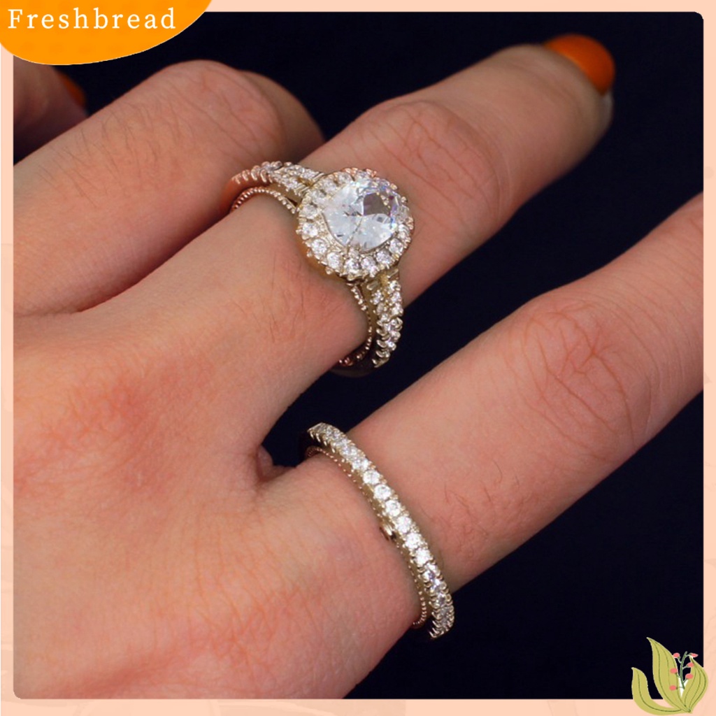 &lt; Freshbread &gt; 2Pcs Wanita Cincin Vintage Mengkilap Elektroplating Geometris Berkilau Dekorasi Duawarna Telur Angsa Permata Imitasi Pernikahan Pertunangan Cincin Perhiasan Hadiah Untuk Anniversary