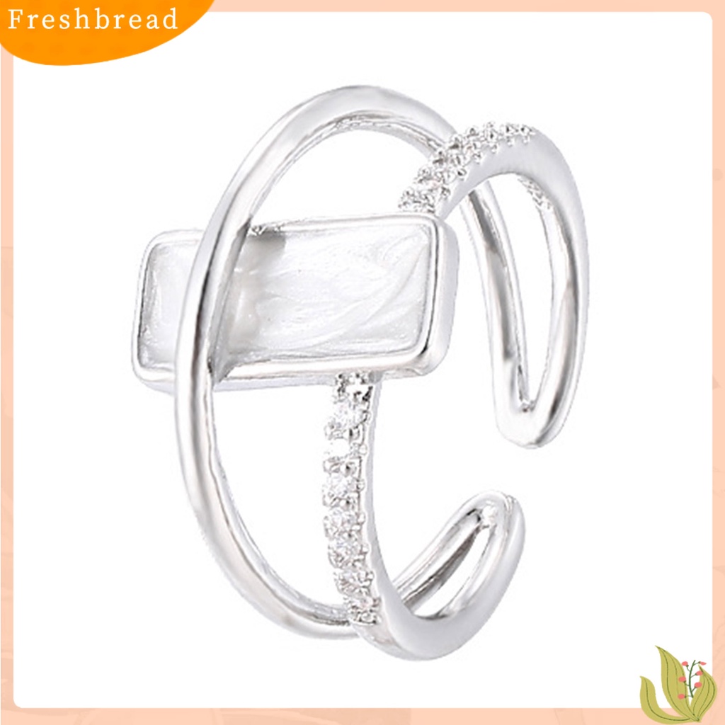 &lt; Freshbread &gt; Knuckle Ring Adjustable Geometric Square Zircon Decor Double Layers Simulasi Shell Design Dress Up High Gloss Simulasi Berlian Perempuan Temperamen Cincin Bersama