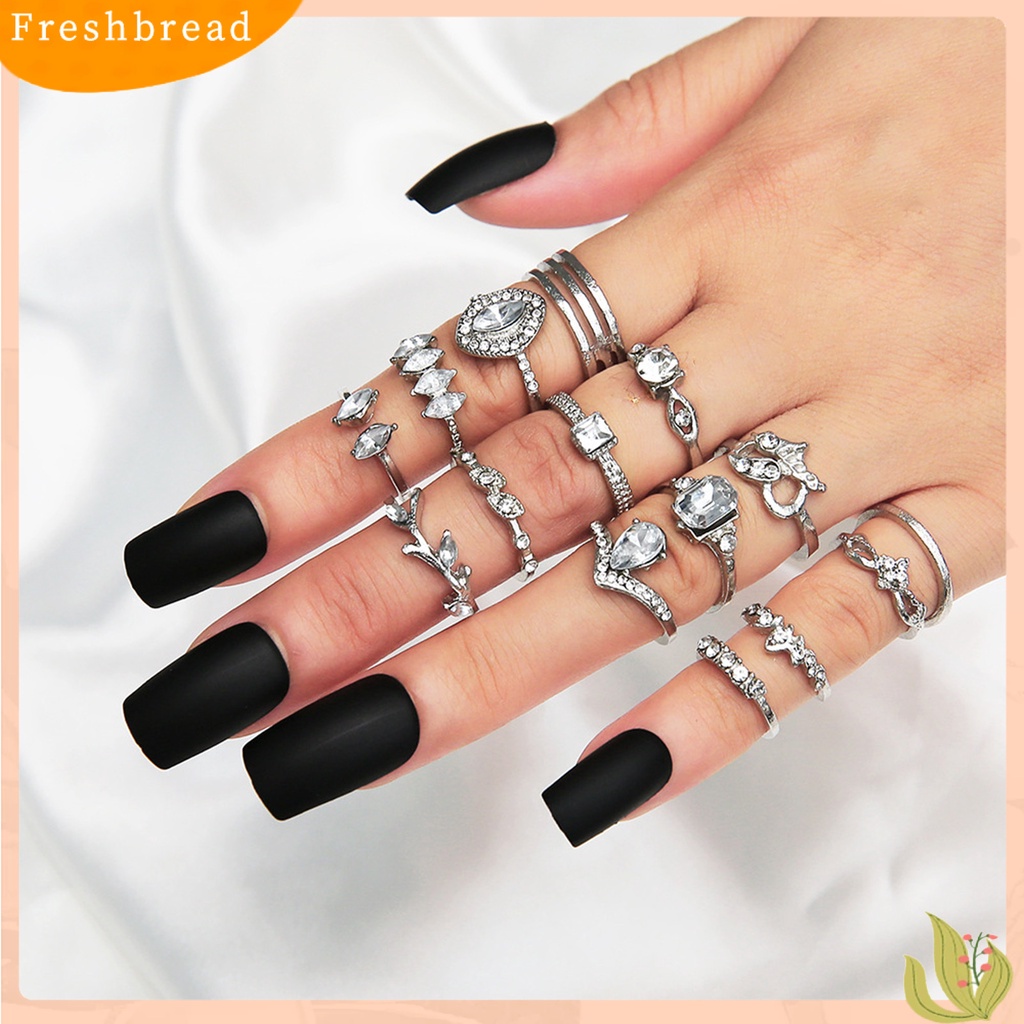 &lt; Freshbread &gt; 15Pcs Cincin Jari Trendi Pengerjaan Halus Semua Pertandingan Warna Perak Berongga Keluar Wanita Ring Untuk Pergi Jalan