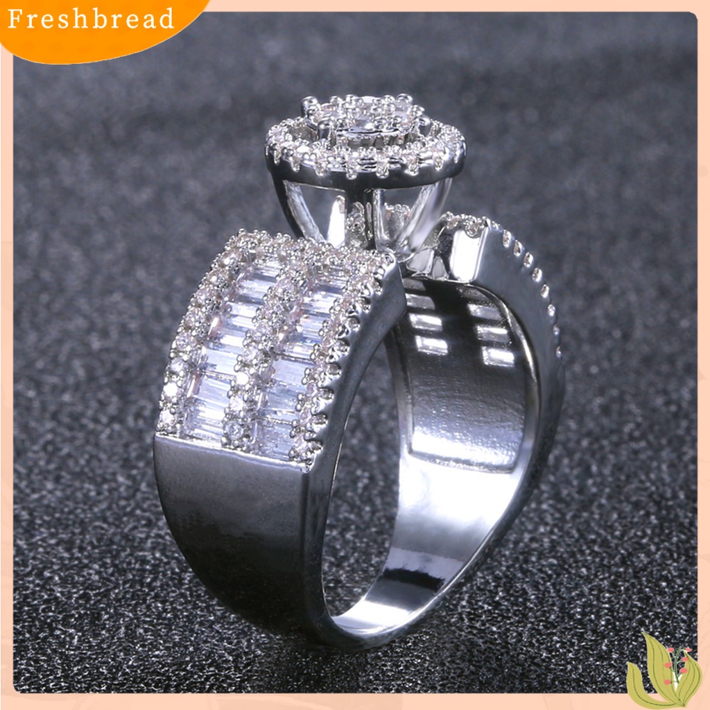 &lt; Freshbread &gt; Wanita Cincin Mewah Potongan Bulat Mengkilap Geometris Berkilau Dekorasi Hadiah Cubic Zirconia Hias Pernikahan Pertunangan Cincin Perhiasan Untuk Pacar